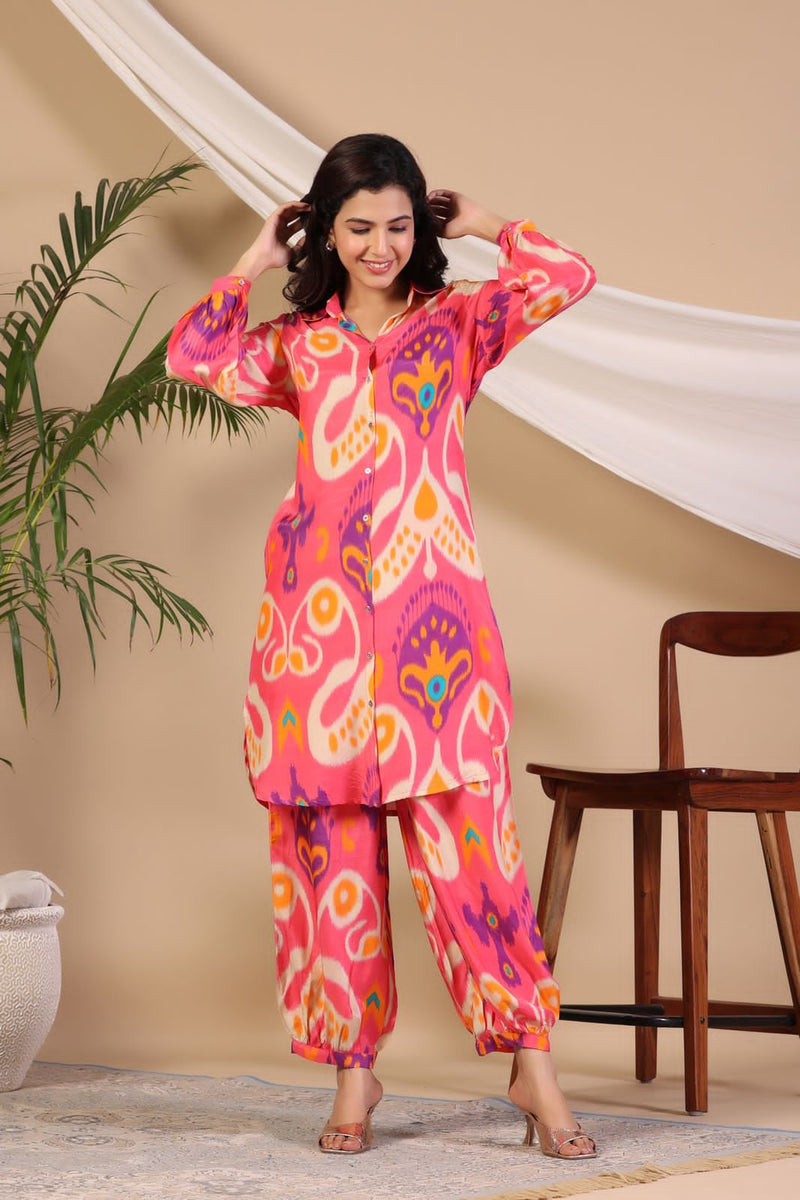 Pink Geometric Abstract Co-ord Set, Pure Muslin