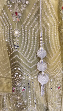 Load image into Gallery viewer, Pista Green Net Lehenga With Pearl, Mirror, Zari and Beads Work
