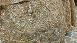 Golden Silk Lehenga with Sequins, Zari, Mirror and Beads Work