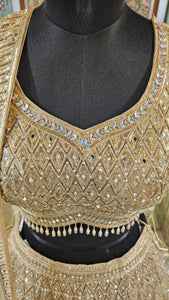 Golden Silk Lehenga with Sequins, Zari, Mirror and Beads Work