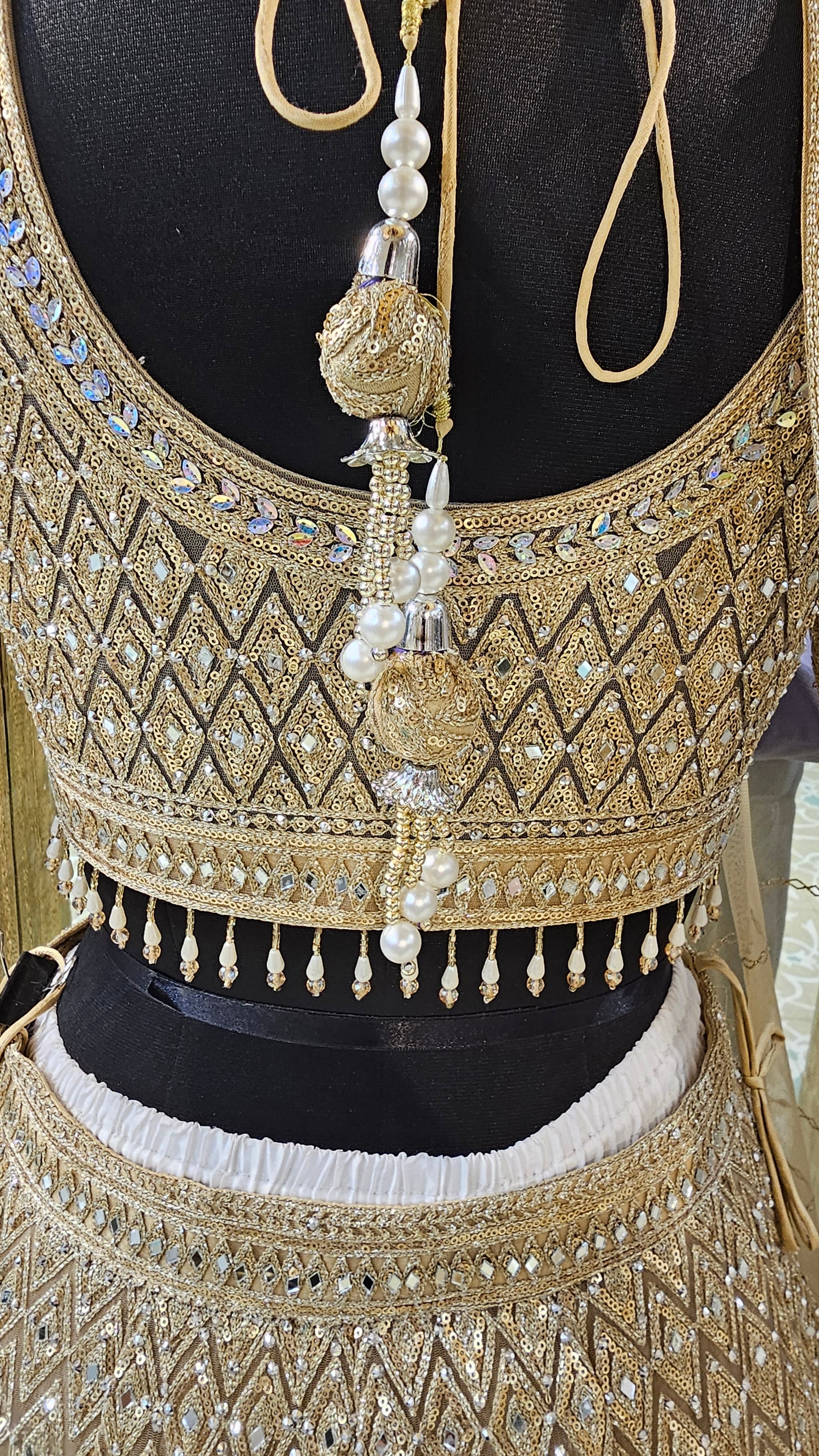 Golden Silk Lehenga with Sequins, Zari, Mirror and Beads Work