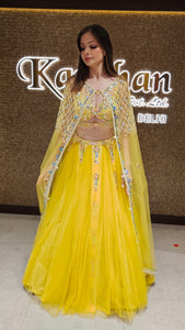 Yellow Lehenga Choli with Embroidered Cape