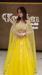 Yellow Lehenga Choli with Embroidered Cape