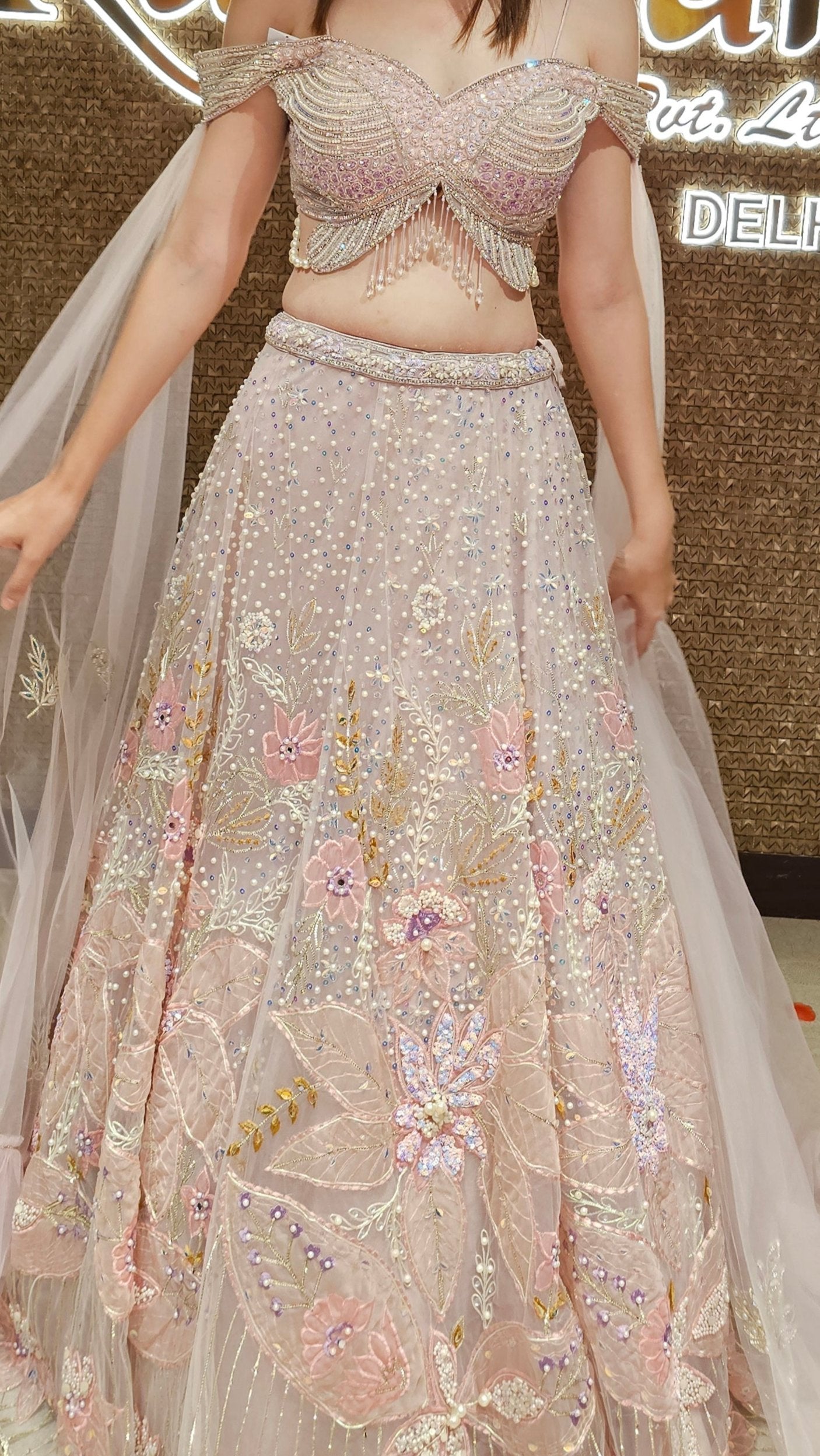 Net Lehenga With Pearl Work and PatchWork