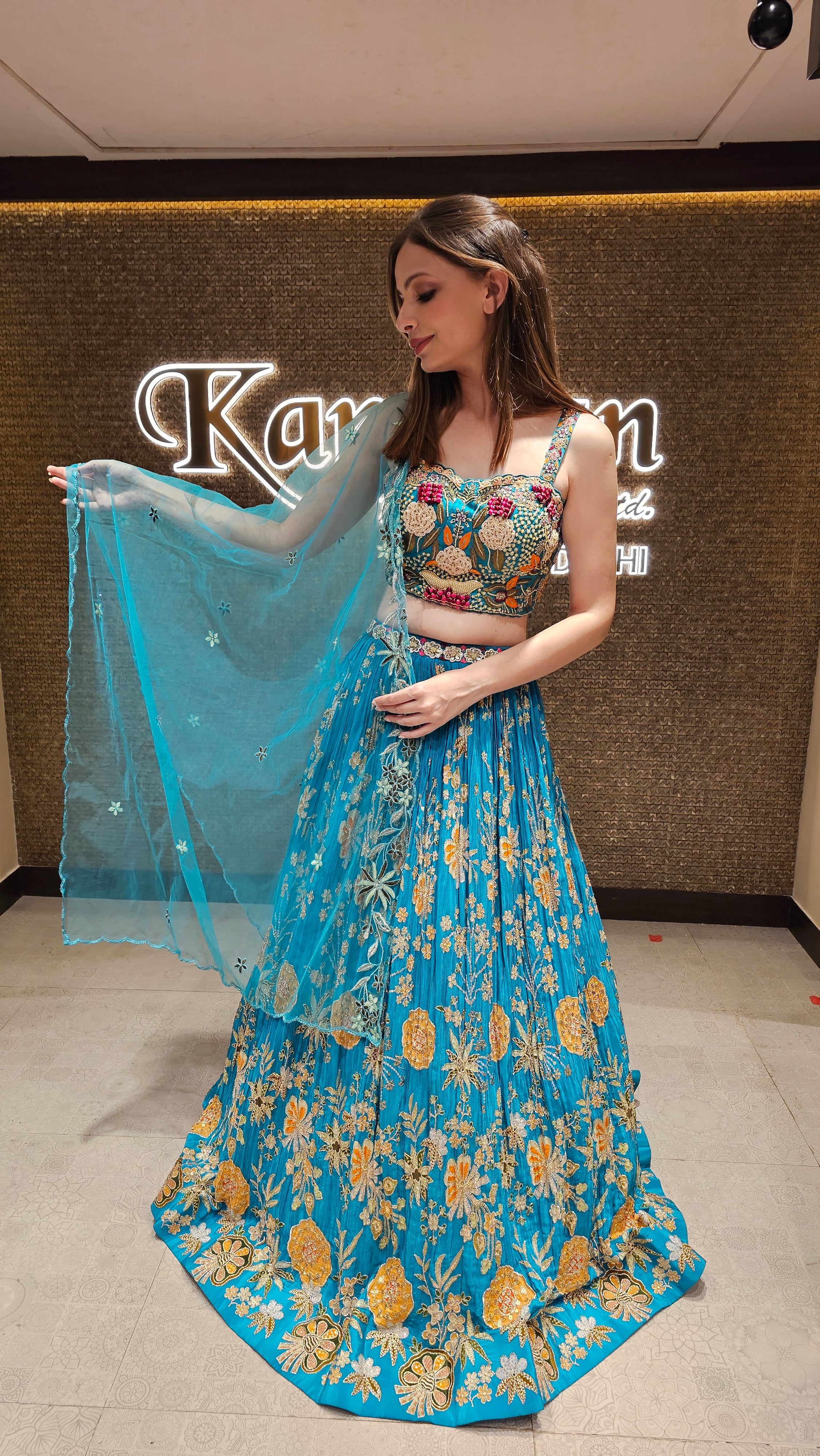 Blue Floral Lehenga Choli with Embroidery