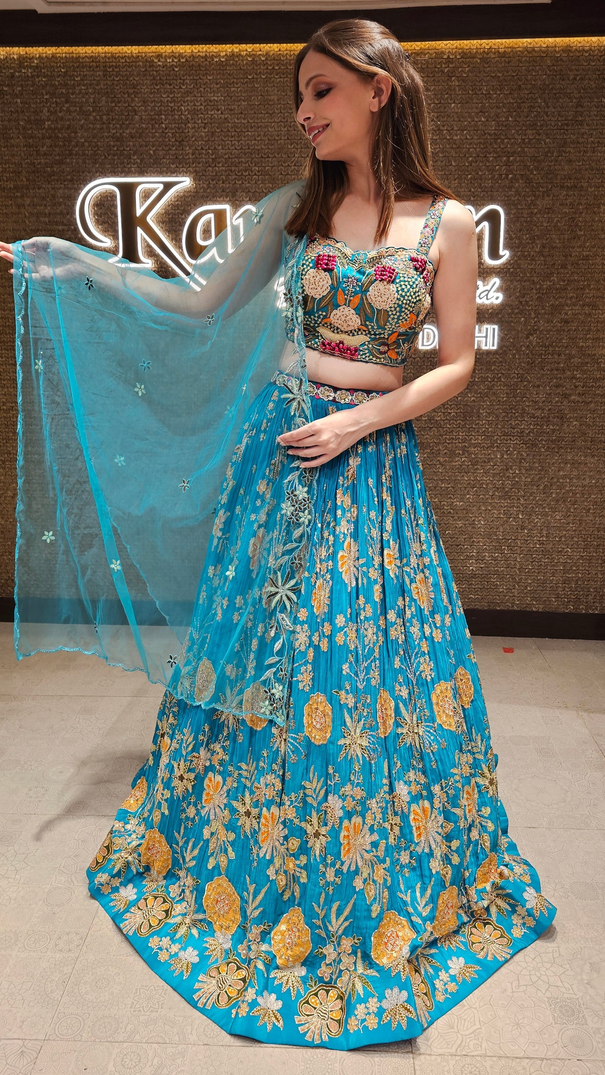 Blue Floral Lehenga Choli with Embroidery