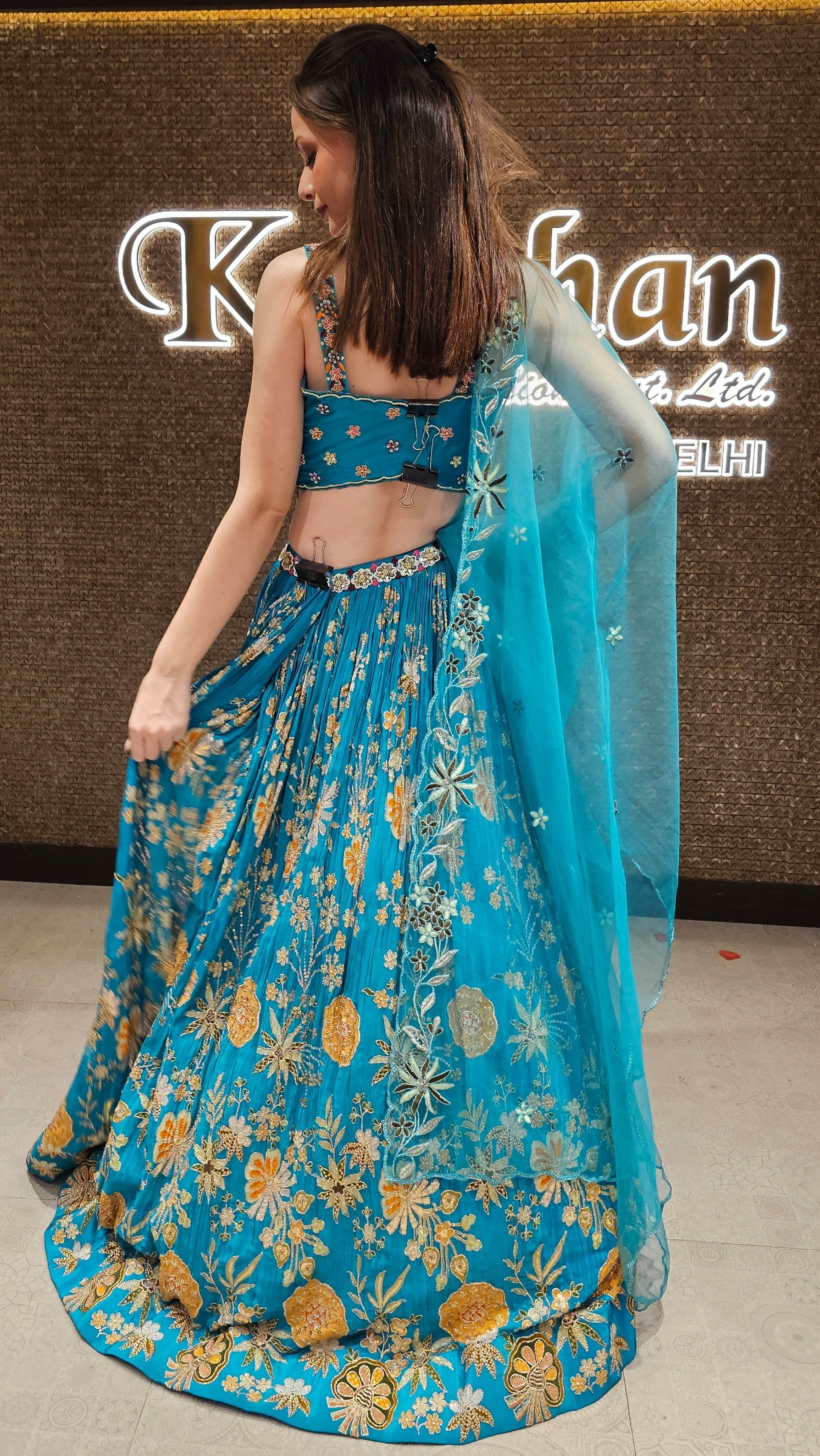 Blue Floral Lehenga Choli with Embroidery