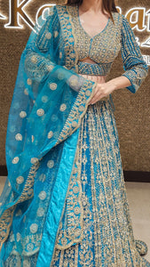 Blue Embroidered Lehenga Choli with Pearl Work