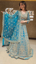 Load image into Gallery viewer, Blue Embroidered Lehenga Choli with Pearl Work
