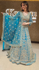 Blue Embroidered Lehenga Choli with Pearl Work