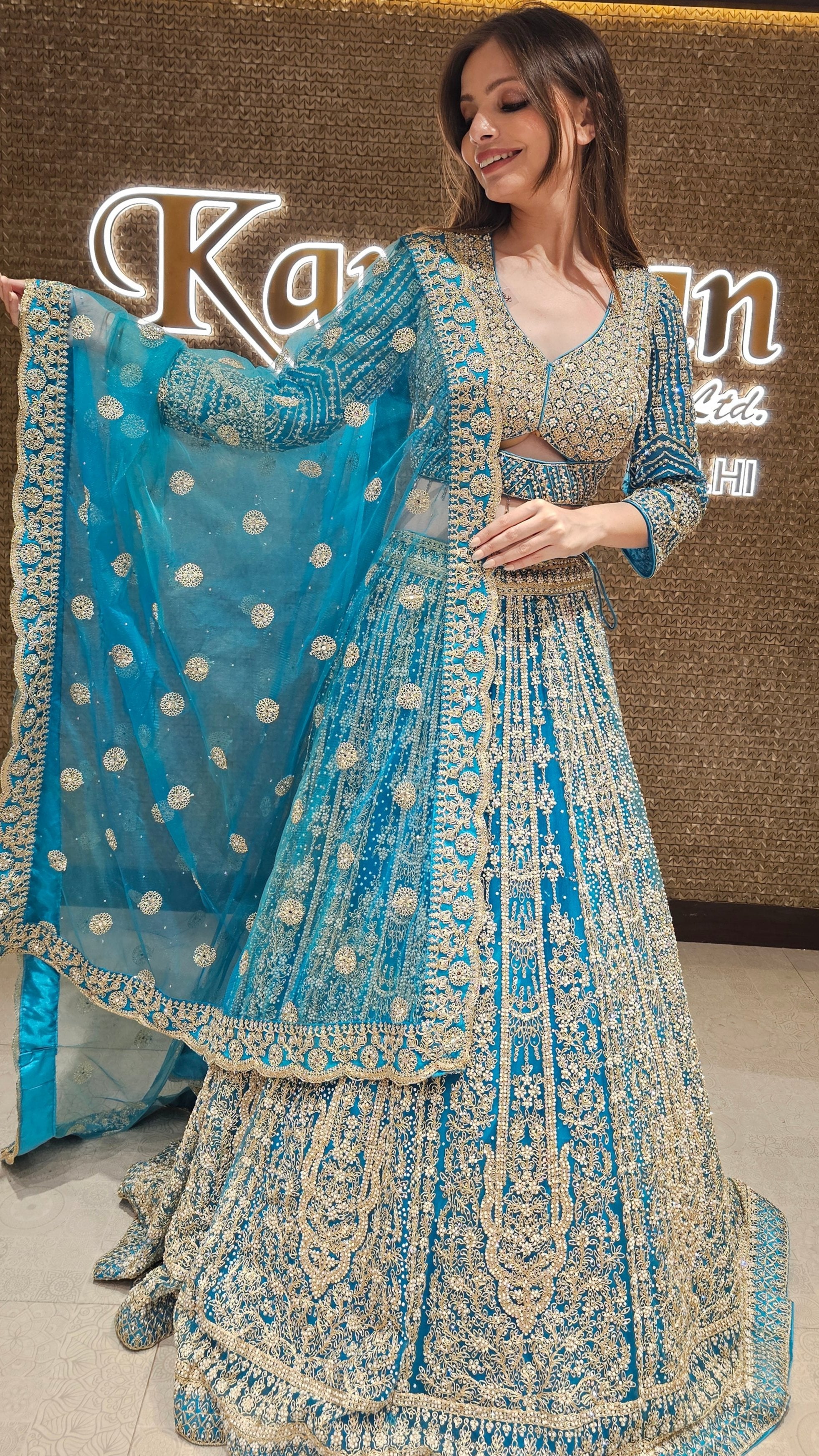 Blue Embroidered Lehenga Choli with Pearl Work