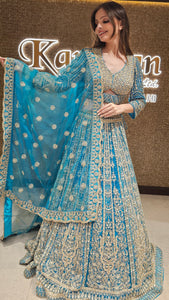 Blue Embroidered Lehenga Choli with Pearl Work