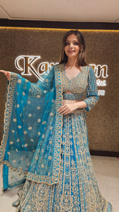 Blue Embroidered Lehenga Choli with Pearl Work