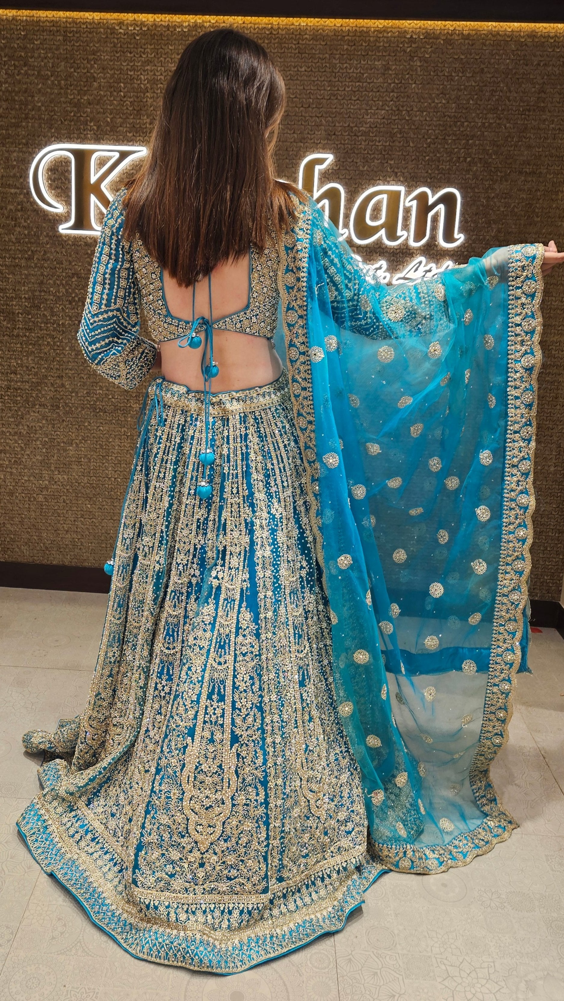 Blue Embroidered Lehenga Choli with Pearl Work