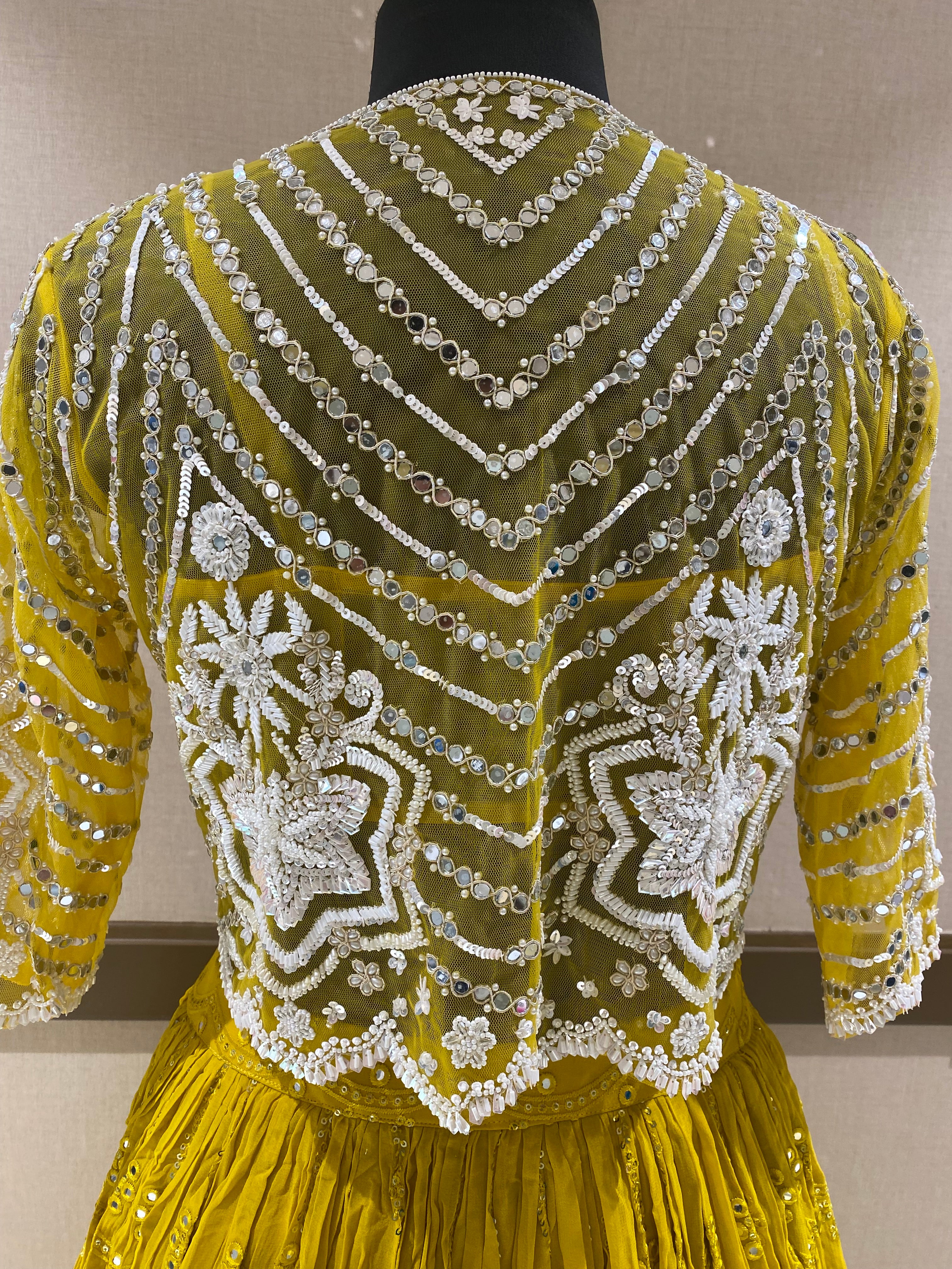 Yellow Georgette Lehenga with Sequins, Mirror and Thread Work