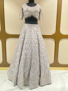 Mauve Net Lehenga with Sequins, Mirror and Swarovski Work 