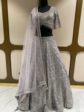 Load image into Gallery viewer, Mauve Net Lehenga with Sequins, Mirror and Swarovski Work 
