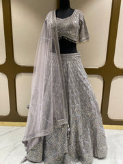 Mauve Net Lehenga with Sequins, Mirror and Swarovski Work