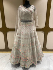 Off White Net Lehenga with Sequins and Zari Work