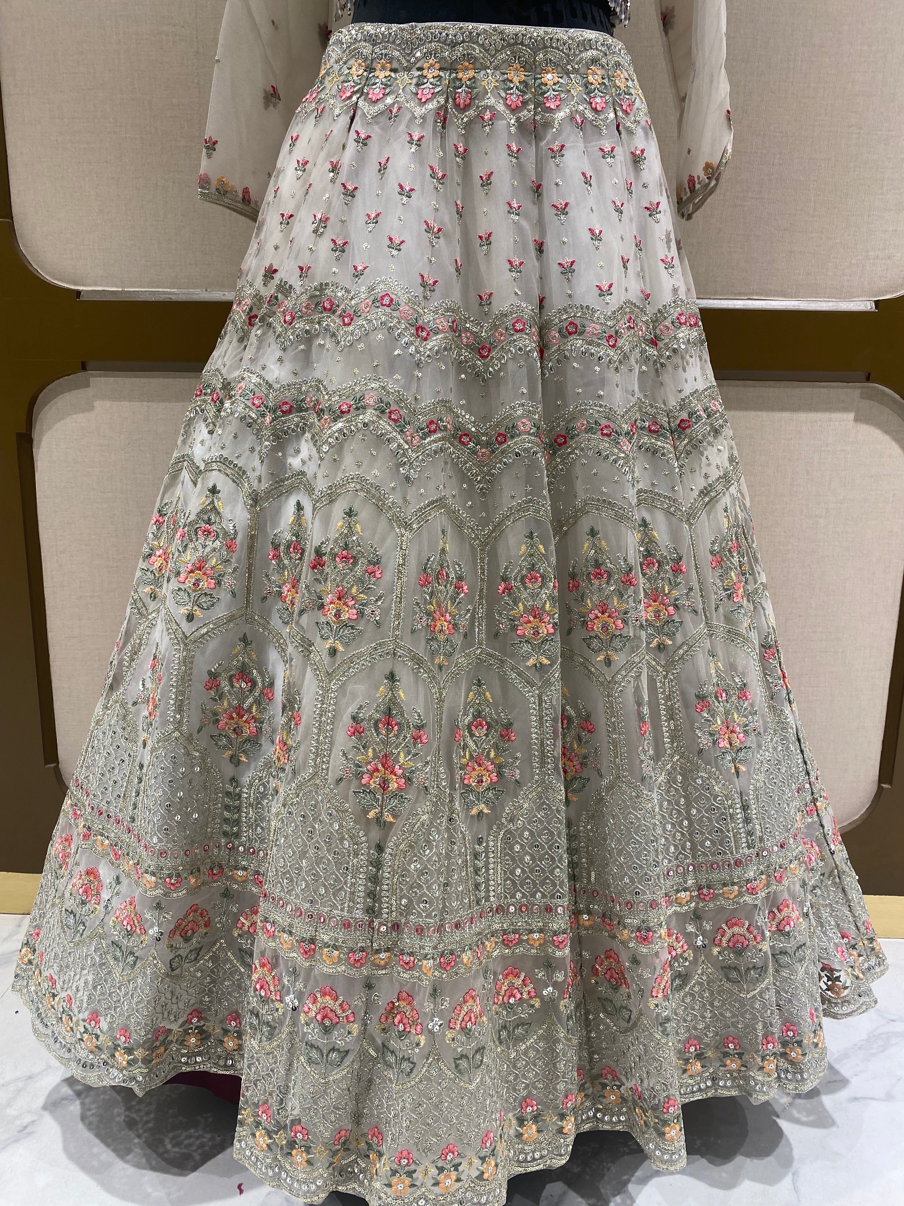 Off White Net Lehenga with Sequins and Zari Work