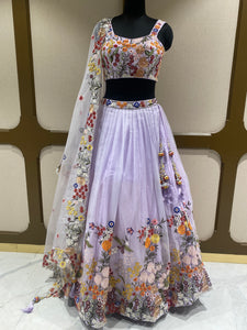 Lavender tissue Lehenga with Thread, pearl and Sequins