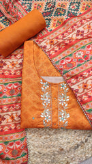 Orange Silk Semistitch Suit With Gota Patti Work