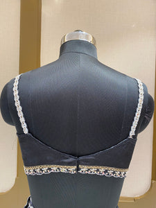 Black White Chinon Lehenga With Zari, Pearl and Mirror