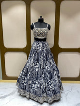 Load image into Gallery viewer, Black White Chinon Lehenga With Zari, Pearl and Mirror
