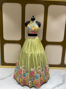 Pista Green Organza Lehenga With Zari, Sequins and Multi-Thread Work