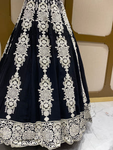 Black and White Georgette Lehenga With Thread and Sequins Work