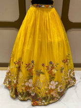 Load image into Gallery viewer, Yellow Organza Lehenga With Sequins, Pearl Work and Multi-Thread Work
