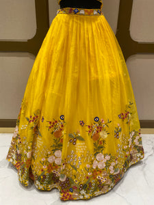 Yellow Organza Lehenga With Sequins, Pearl Work and Multi-Thread Work