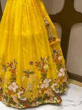 Load image into Gallery viewer, Yellow Organza Lehenga With Sequins, Pearl Work and Multi-Thread Work
