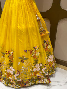 Yellow Organza Lehenga With Sequins, Pearl Work and Multi-Thread Work