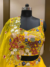 Load image into Gallery viewer, Yellow Organza Lehenga With Sequins, Pearl Work and Multi-Thread Work
