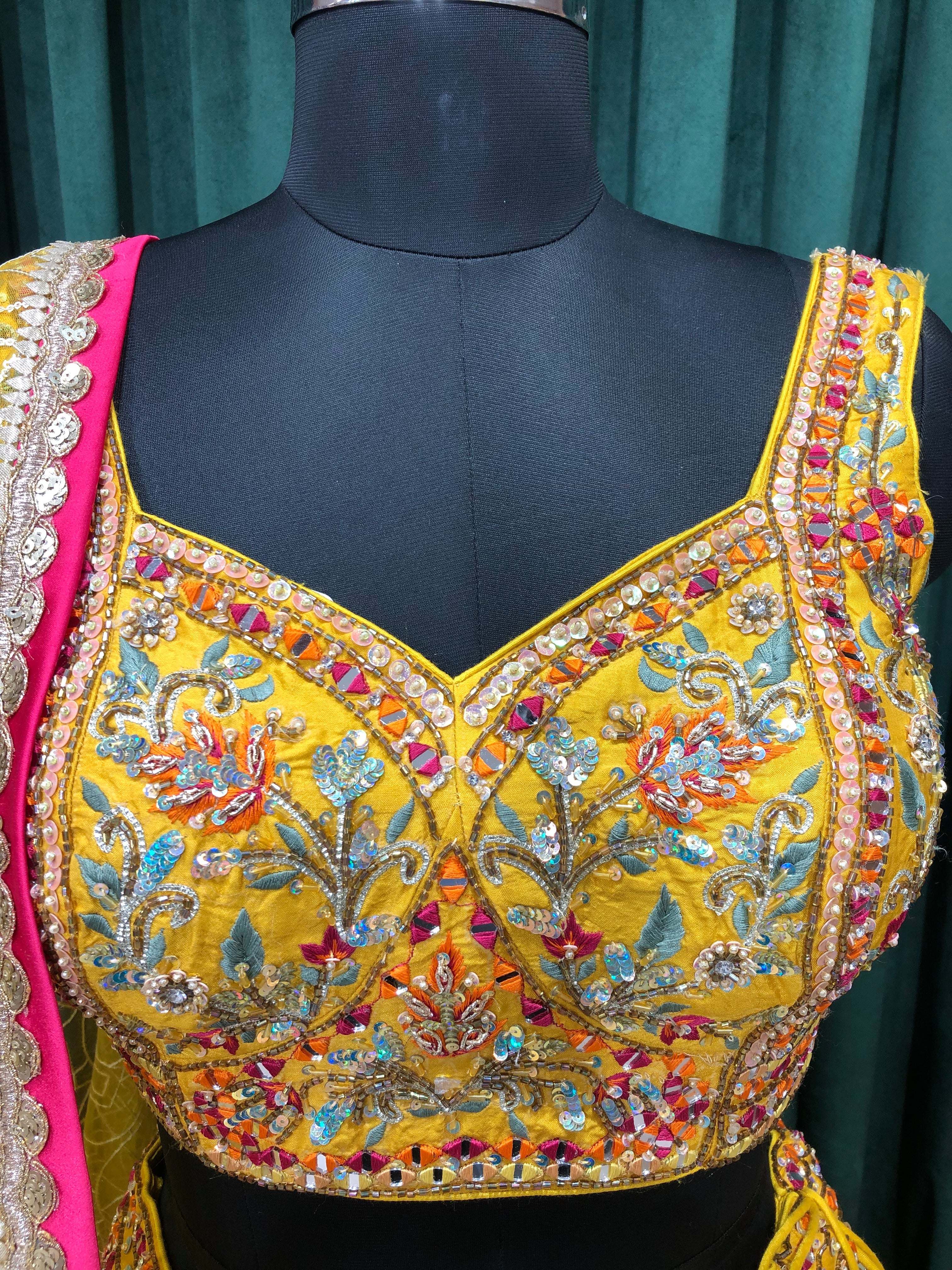 Mustard Silk Lehenga With Sequence and Cut Dana Work