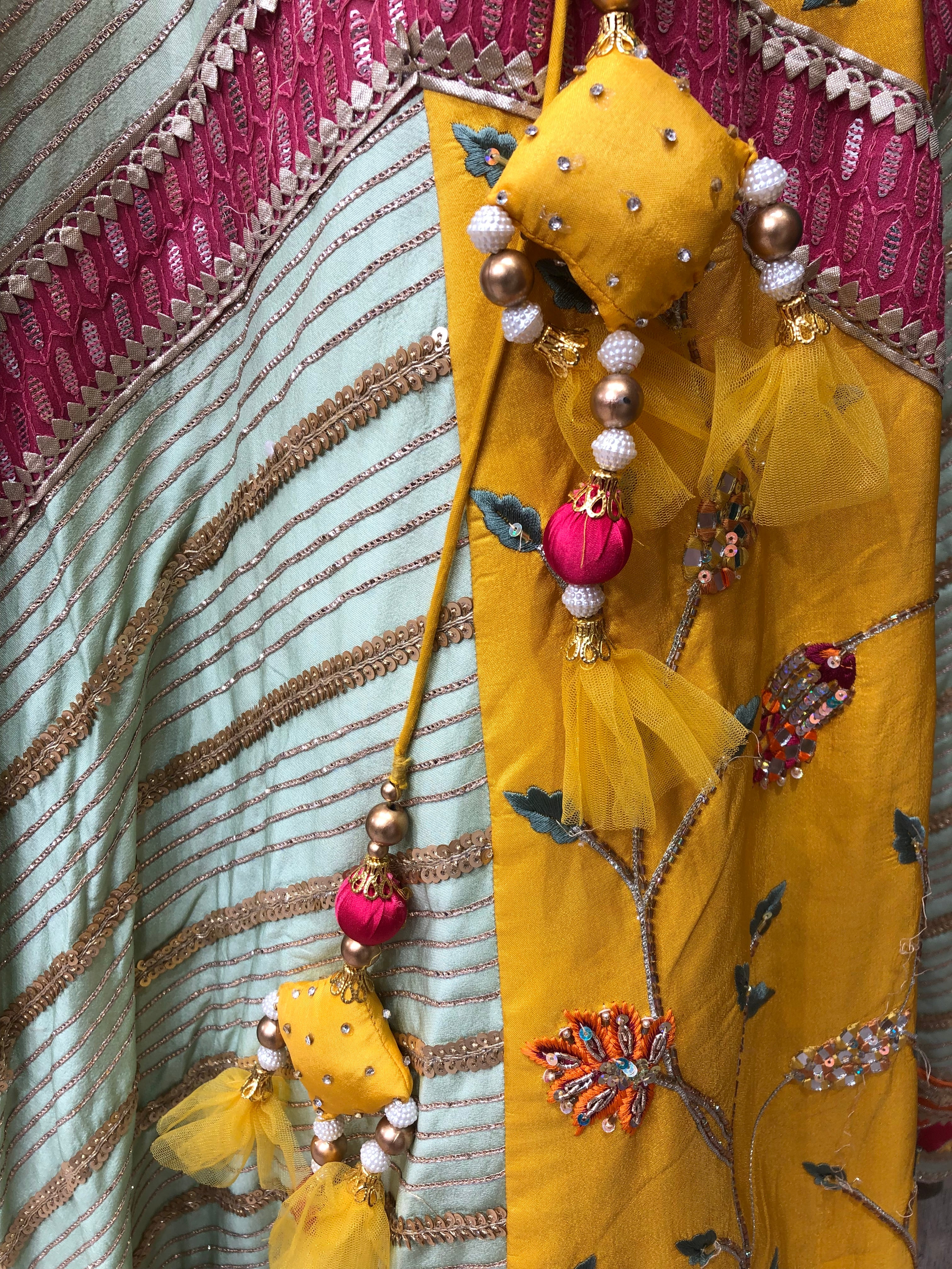 Mustard Silk Lehenga With Sequence and Cut Dana Work