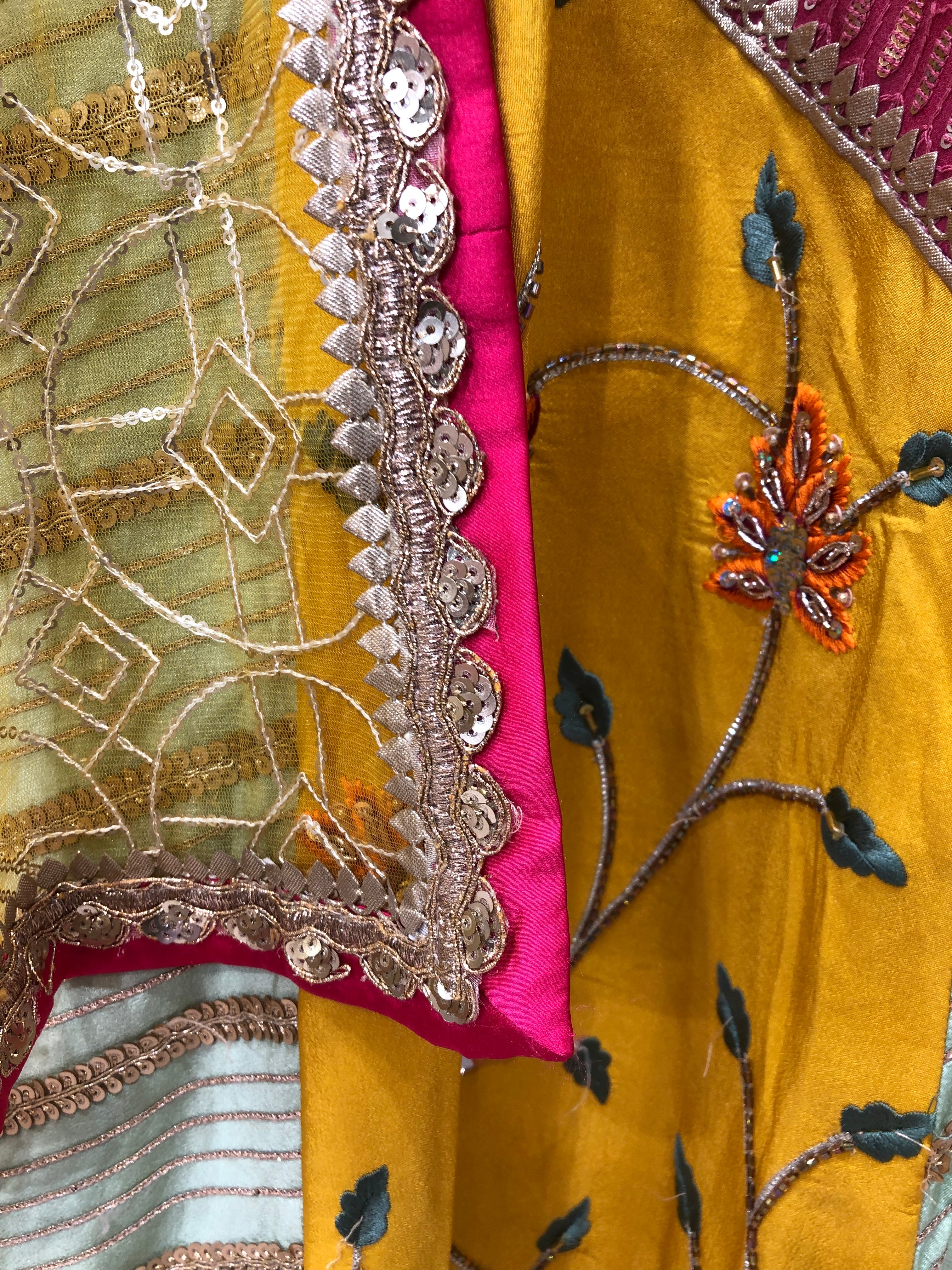 Mustard Silk Lehenga With Sequence and Cut Dana Work