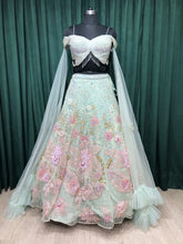 Load image into Gallery viewer, Pista Green Net Lehenga With Pearl Work and PatchWork
