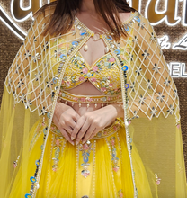 Load image into Gallery viewer, Yellow Lehenga Choli with Embroidered Cape
