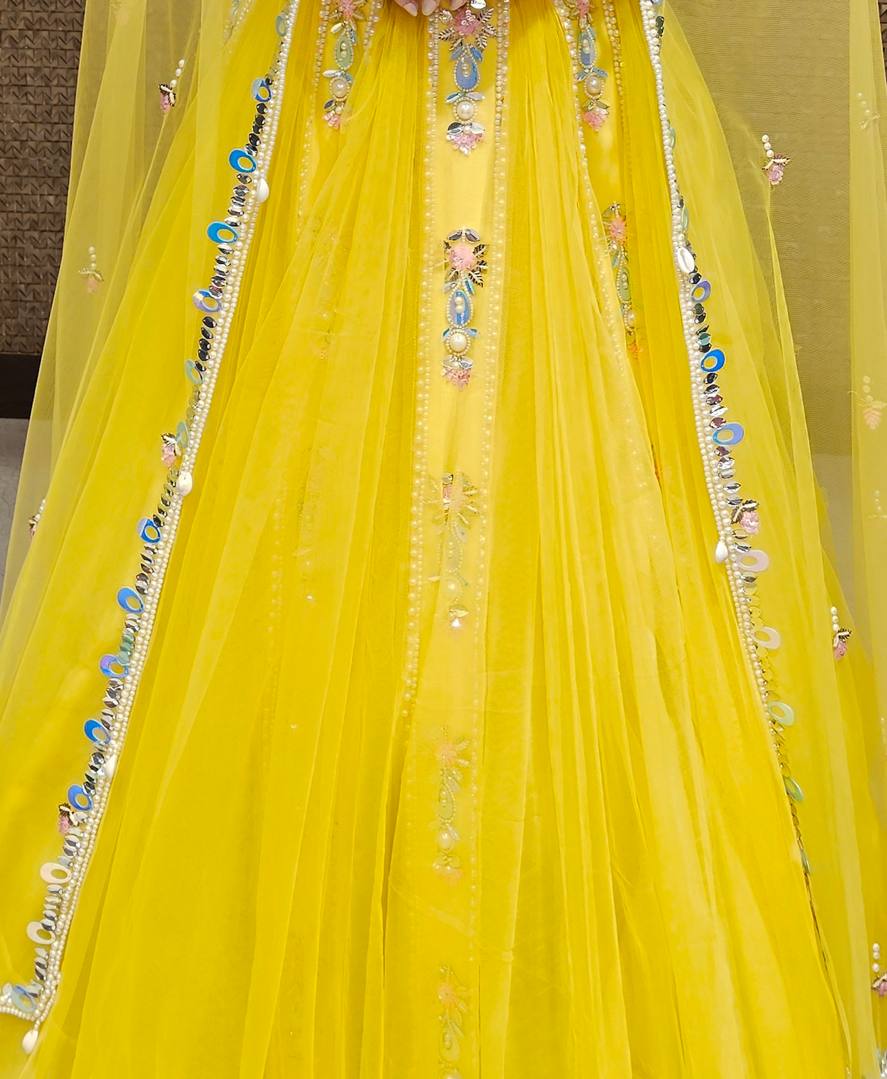 Yellow Lehenga Choli with Embroidered Cape