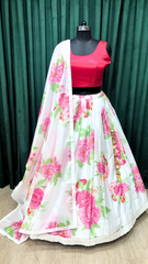 Pink Organza Lehenga With Digital print