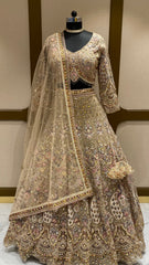 Golden Peacock Net Lehenga With Multithread & Sequins Work