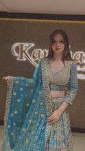 Load and play video in Gallery viewer, Blue Embroidered Lehenga Choli with Pearl Work
